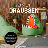 LUMALAND Animal Line Kindersitzsack Dino - Pastell Grün, wasserabweisender, kuscheliger Kindersitzsack mit Dino-Motiv für drinnen und draußen.