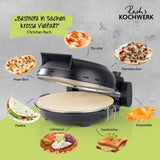 Rachs KOCHWERK Pizza Maker mit Temperatureinstellung und herausnehmbarem Pizzastein in schwarz matt für vielseitige Gerichte.