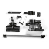 CLEAN Edition Akku-Zyklon-Staubsauger schwarz/silber mit Zubehör, Akku, zwei Saugstufen und 2-Filter-System, kompakt und kabellos.