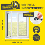 EASYmaxx Moskitonetz für Fenster bis 150 x 180 cm mit selbstklebendem Klettband, schnell montierbar ohne Bohren, inkl. Zuscheider.