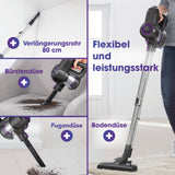 CLEANmaxx Akku-Zyklonsauger 2in1 kabellos mit Verlängerungsrohr, Bürsten-, Boden- und Fugendüse, flexibel und leistungsstark.