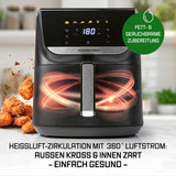 GOURMETmaxx AirGenius Heißluftfritteuse, 7,5 l mit Farb-Touchdisplay für fettarmes, geruchsarmes Frittieren und 7 Programme.