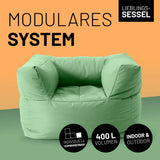LUMALAND Sitzsack-Sofa Sessel in Pastell Grün, modular, 400 L Volumen, für Indoor & Outdoor, extrastark und pflegeleicht.