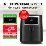 GOURMETmaxx Heißluftfritteuse 4 l mit Touchscreen, Timer, 8 Programmen und Shake-Reminder für fettarmes Frittieren.