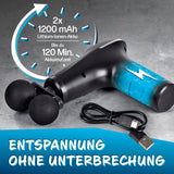 VITALmaxx Massage Gun mit Dual-Kugelaufsatz, 1200 mAh Akku, 120 Min. Laufzeit, USB-C Ladefunktion für langanhaltende Entspannung.