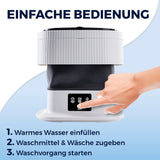 CLEANmaxx Faltbare Mini-Waschmaschine 9 L mit einfacher Bedienung und 2 Waschprogrammen für kleines Wäschevolumen.