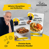 RACHS KOCHWERK Backpapierschalen für Heißluftfritteusen (2–5 l) mit 2 Rezeptideen von Christian Rach zum Nachkochen.