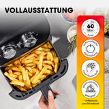 GOURMETmaxx Heißluftfritteuse 4 L mit 60-Minuten-Timer, automatischer Abschaltung und Cool-Touch-Griff für fettarmes Frittieren.