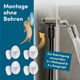 Kinderdusche Wal mit Saugnäpfen und Klebepads zur einfachen Montage ohne Bohren an der Dusche.