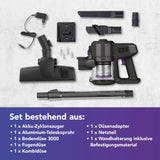 CLEANmaxx Akku-Zyklonsauger 2in1 mit Hand- & Bodensauger, 3 Düsen, Akku, Teleskoprohr und Wandhalterung, kabellos und leistungsstark.