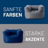 LUMALAND Sitzsack-Sofa Sessel - Kombinierbar mit dem Modularen System - 400 L - Navyblau und Grau in sanften Farben und starken Akzenten.