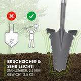 EASYmaxx Spaten- & Wurzelsäge 114 cm grau/rot mit integriertem Sägeblatt, V-Klinge und ergonomischem Design für Erde und Wurzelwerk.