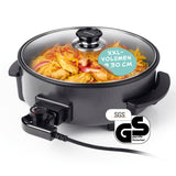 GOURMETmaxx elektrische Partypfanne Ø 30 cm mit Thermostat, Glasdeckel, Antihaftbeschichtung und Cool-Touch-Griffen für flexibles Kochen.