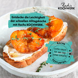 Rachs KOCHWERK Edelstahlpfanne mit Wabenstruktur Ø24cm, antihaft, alle Herdarten, leckere gebratene Früchte auf Brot.