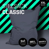 LUMALAND Sitzsack Classic XXL (380 L) in Stahlgrau, vielseitig für Innen und Außen, mit 380L Volumen und robustem Material.