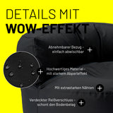 LUMALAND Sitzsack Lounge (320 L) schwarz mit abnehmbarem Bezug, starkem Abperleffekt, extrastarken Nähten und verdecktem Reißverschluss.