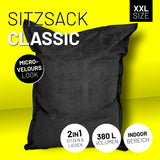 LUMALAND XXL Microvelours Sitzsack - 380L - 140x180 cm, Indoor, Schwarz, bequemer XXL Sitzsack mit wasserfestem Bezug.