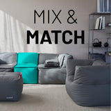 LUMALAND Sitzsack-Sofa Ecke Türkis mit modularen Elementen, extragroß, robust und pflegeleicht für flexibles Wohnen.