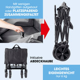 EASYmaxx Bollerwagen mit Dach – faltbar, platzsparend zusammengefaltet mit Abdeckhaube, leichtes Eigengewicht 6 kg, anthrazit/schwarz.