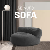 LUMALAND Interior Line Sitzsack-Lounge dunkelgrau, 320l Füllung, rundes Sitzsack-Sofa, 90x50 cm, weich und leinenartig.