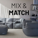 LUMALAND Sitzsack-Sofa Mittelstück in Grau, 200 L Volumen, kombiniertes modulares System mit Mix-&-Fix-Reißverschluss.