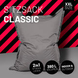LUMALAND Sitzsack Classic XXL (380 L) – großer, grauer Sitzsack für drinnen und draußen, 2in1 zum Sitzen und Liegen.