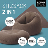 LUMALAND Sitzsack Interior Line - Sitzkissen rund, braun, Leinenlook, 300L Füllung, Indoor, flexibler 2-in-1 Sitzsack zum Sitzen und Liegen.