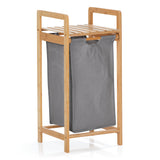 LUMALAND Bambus Wäschekorb mit ausziehbarem Wäschesack in Dunkelgrau, schlank, robust und pflegeleicht, 33 x 33 x 73 cm.