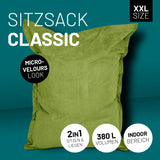 LUMALAND XXL Microvelours Sitzsack - 380L, 140x180 cm, grün, wasserfest, indoor, abnehmbarer Bezug, bequem und stylish.