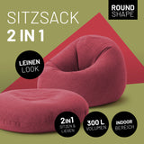 LUMALAND Sitzsack Interior Line 2-in-1 rot, rund, 300l Füllung, Indoor, leinenartiger Stoff, sitzkissen, flexibel und komfortabel.