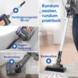 CLEANmaxx Akku-Zyklon-Staubsauger anthrazit/lila mit Verlängerungsrohr, Fugenzubehör und Bodendüse für vielseitige Reinigung.