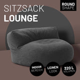 LUMALAND Interior Line Sitzsack-Lounge rund, dunkelgrau, 90x50 cm, 320l Füllung, weicher Sitzsack im leinenartigen Look für Innenbereiche.