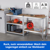 EASYmaxx Schwerlastregal & Werkbank 2er-Set, 180x90x40 cm, Traglast 1750kg, robuste Metallkonstruktion mit MDF-Platten.