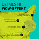 LUMALAND Sitzsack Classic XXL Apfelgrün mit abnehmbarem Bezug, abperleffektiv, extrastarken Nähten und verdecktem Reißverschluss.