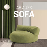 LUMALAND Interior Line Sitzsack-Lounge rundes Sitzsack-Sofa 320l Füllung 90x50 cm Lime im hochwertigen Leinen-Look für Indoorbereiche.
