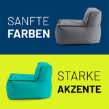 LUMALAND Sitzsack-Sofa Mittelstück in Türkis, extrastark, 200 L Volumen, modulare Verbindung, pflegeleicht und langlebig.