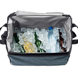 EASYmaxx Kühltasche faltbar 30 l in schwarz/dunkelgrau mit isoliertem Innenraum und Getränken auf Eis für langanhaltende Kühlung.