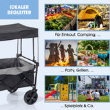EASYmaxx Bollerwagen mit Dach - faltbar anthrazit/schwarz, ideal für Einkauf, Camping, Party, Grillen und Spielplatz.