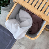 LUMALAND Wäschekorb aus Bambus mit 1 XL Fach und 2 Kompaktfächern, beige, modernes Design, 49,5 x 33 x 71 cm.