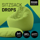 LUMALAND Sitzsack Drops (300 L) - grüner, runder und vielseitiger Sitzsack für drinnen und draußen, leicht und pflegeleicht.