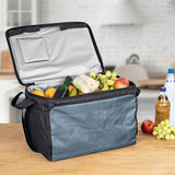 EASYmaxx Kühltasche faltbar - 30 l - schwarz/dunkelgrau mit isoliertem Innenraum, Schultergurt und Stauraum für Getränke und Snacks.