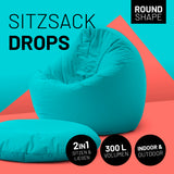 LUMALAND Sitzsack Drops (300 L) in Aquamarin, multifunktional für drinnen & draußen, mit hochwertiger EPS-Füllung und abwischbarem Material.